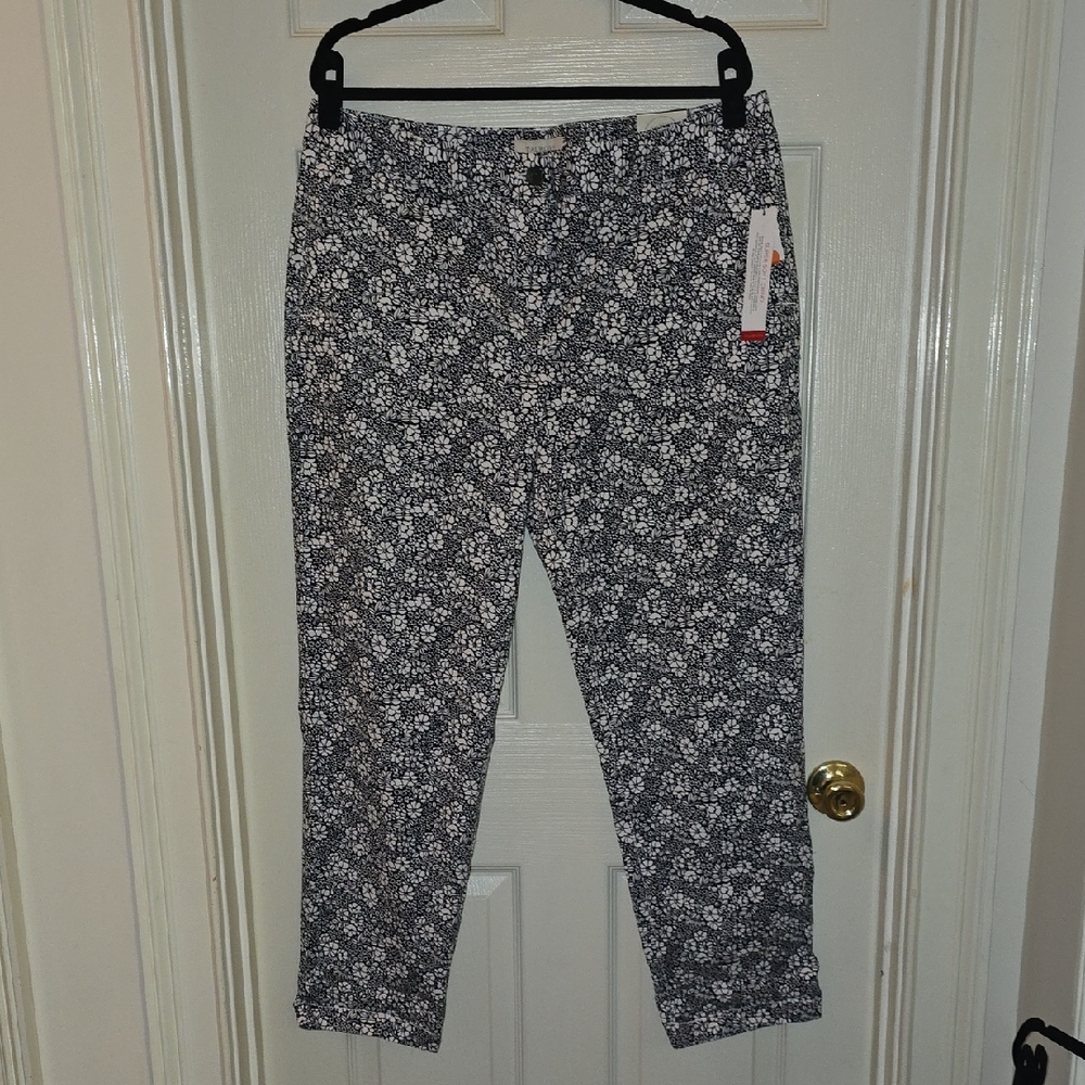 Talbots Womens Chinos with Black and White Floral Pattern